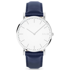 Solios Watch Solar White | Blue Vegan Leather 40mm - Silver Case